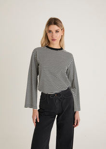  LONG SLEEVED STRIPE TOP - BLACK/CREAM