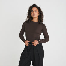  SCULPT RIB LONG SLEEVE TOP - COFFEE