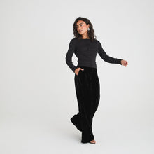  VELVET TAILORED WIDE LEG TROUSERS - BLACK