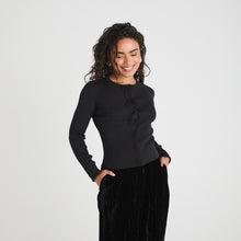  BOW DETAIL KNIT CARDIGAN - BLACK SHIMMER