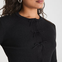  BOW DETAIL KNIT CARDIGAN - BLACK SHIMMER