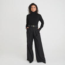  TWILL TAILORED WIDE LEG TROUSERS - BLACK