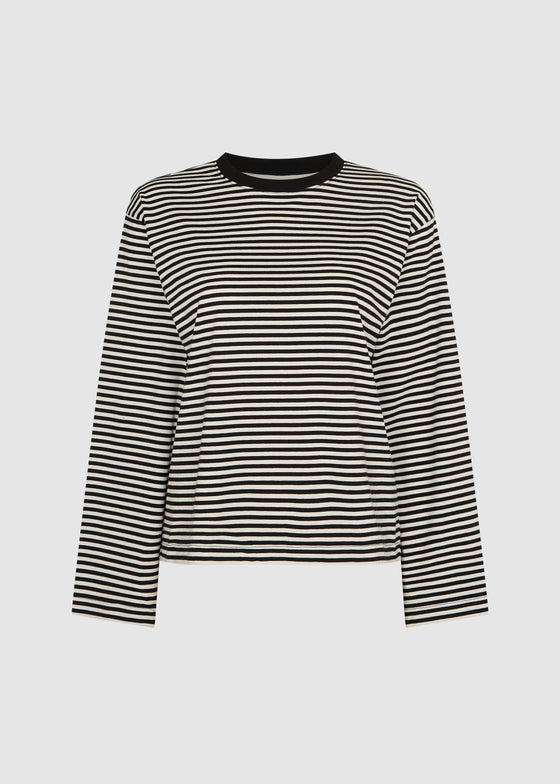 LONG SLEEVED STRIPE TOP - BLACK/CREAM