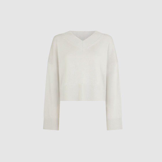 KNITTED V-NECK JUMPER - CHALK