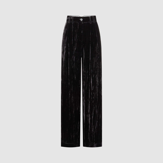 VELVET TAILORED WIDE LEG TROUSERS - BLACK