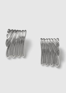  SQUARE RIDGE STUD EARRINGS - SILVER PLATED