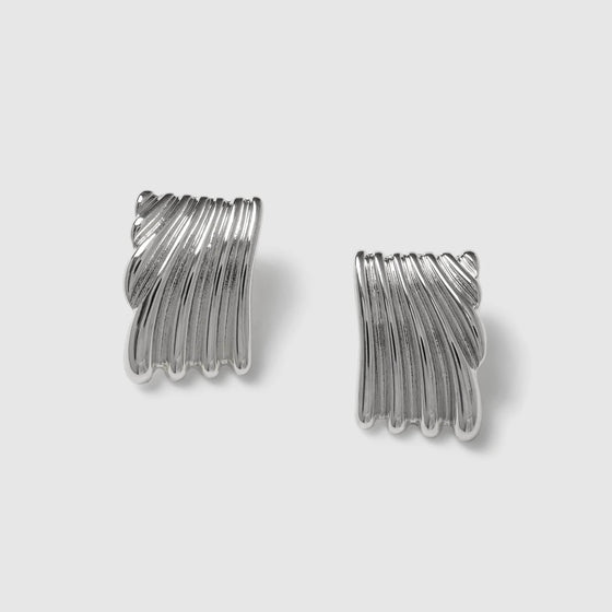 SQUARE RIDGE STUD EARRINGS - SILVER PLATED