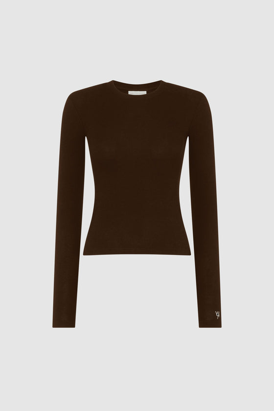 SMOOTH SCULPT LONG SLEEVE TOP - ESPRESSO